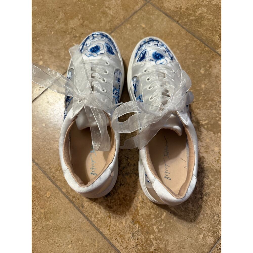 Betsey Johnson Platform Nino Floral Bridal Sneaker Bachelorette Beaded Blue - Picture 2 of 5